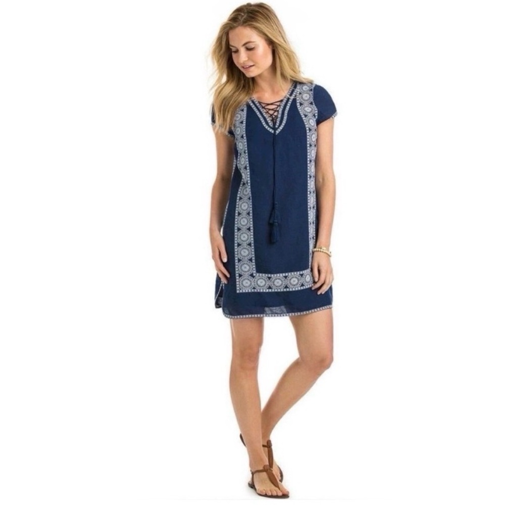 Vineyard Vines Lace Up Tunic Dress- Embroidered- Beach - Size 4 - EUC